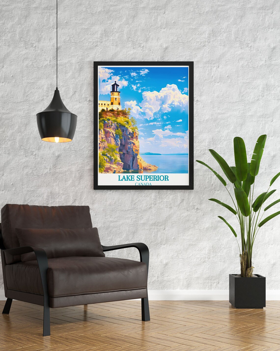 Lake Superior Canada Lighthouse Rocky Cliff View Travel Poster - Image 3