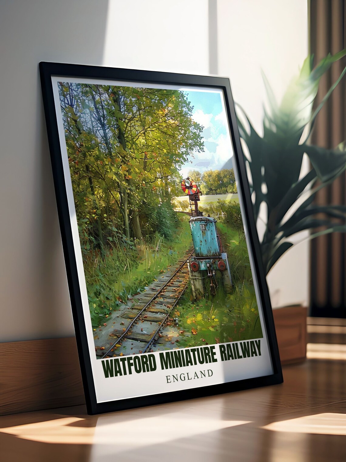 Watford Miniature Railway England Blue Train Trackside Poster - Image 3