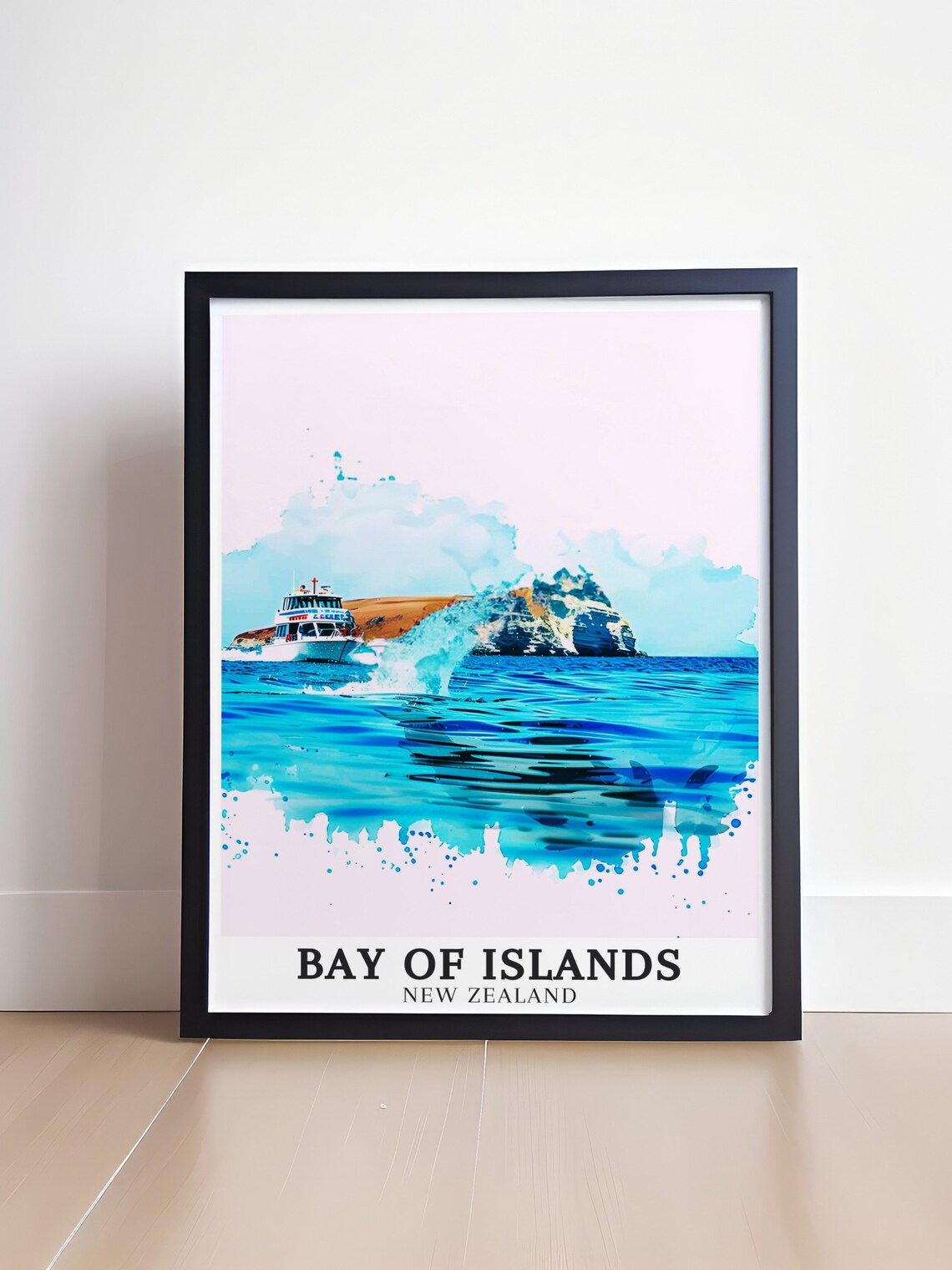 Bay Of Islands New Zealand Island Boat Voyage Watercolor Poster - Image 4