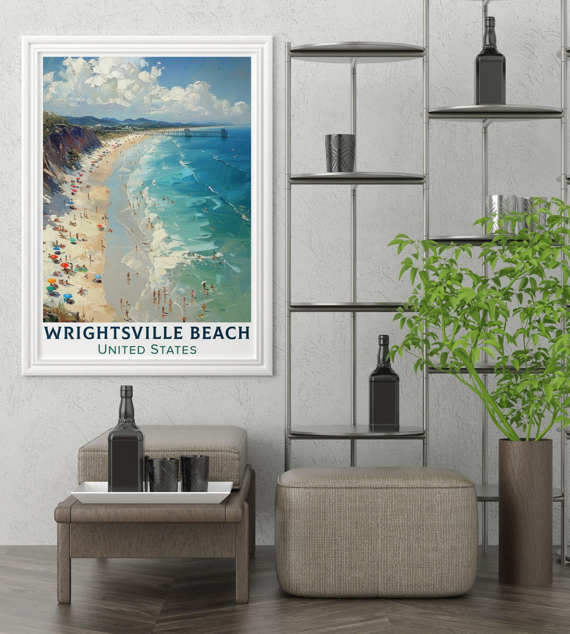 Wrightsville Beach North Carolina Crowded Summer Surf Poster - Image 3