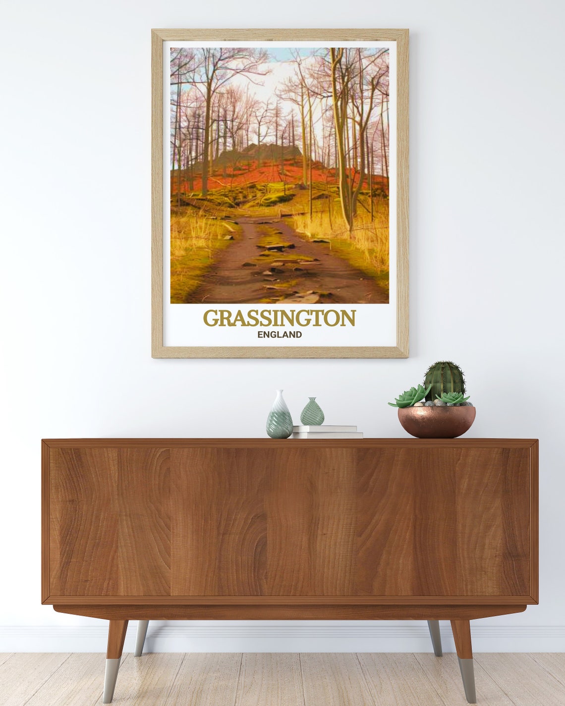 Grassington England Grass Woods Autumn Forest Trail Travel Poster - Image 2