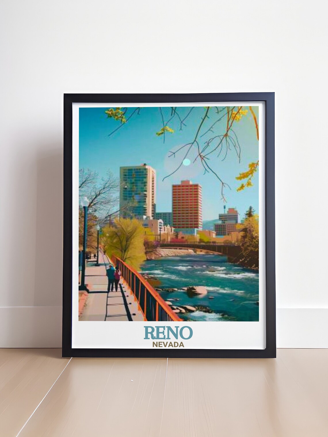 Reno Nevada Truckee Riverwalk City Skyline River View Travel Poster - Image 4