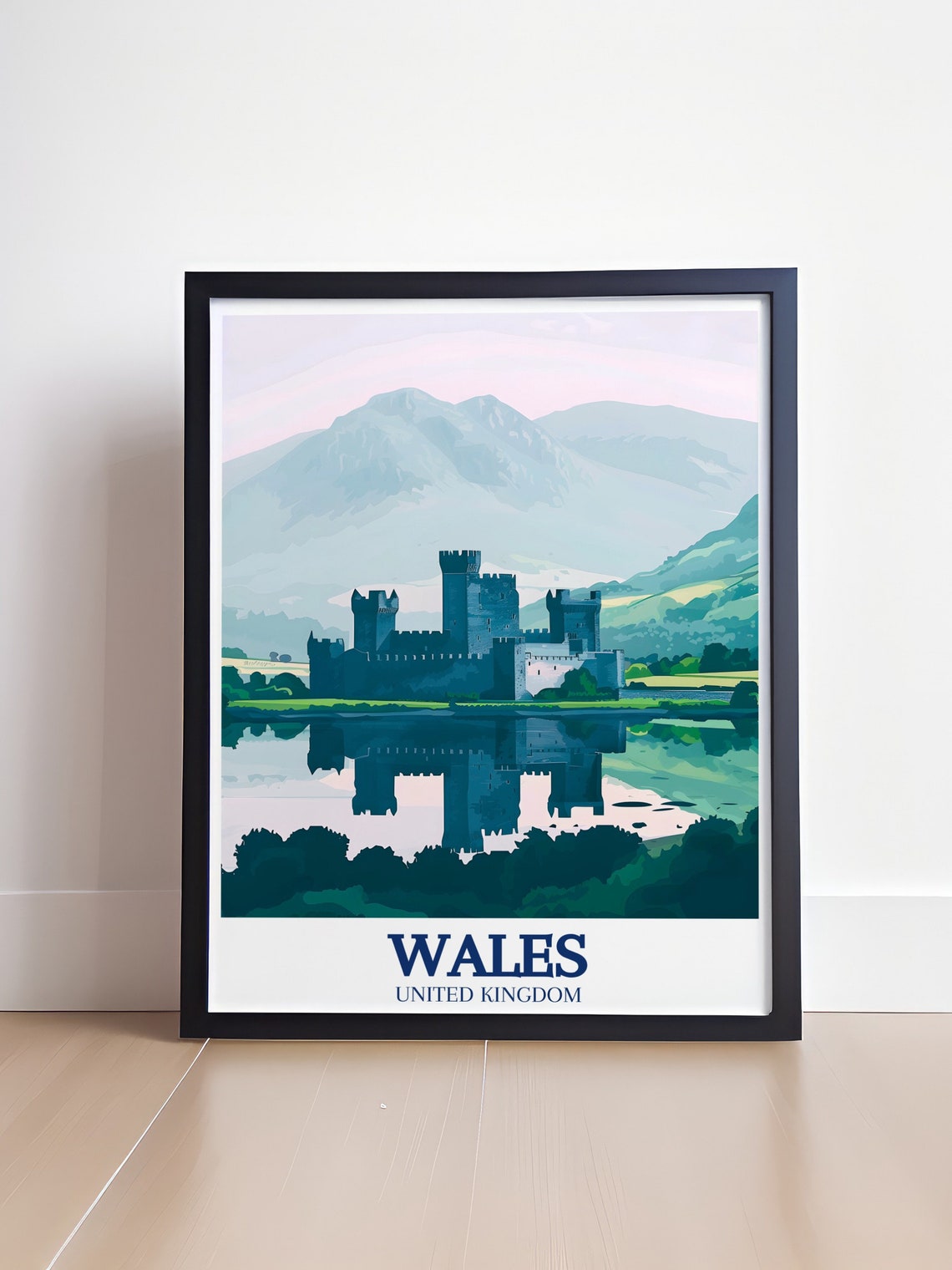 Wales Caernarfon Castle Menai Strait Reflection Travel Poster - Image 4