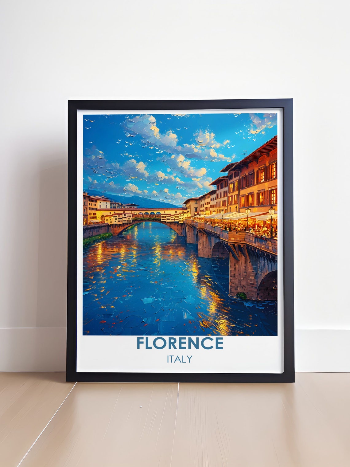 Florence Italy Ponte Vecchio Dusk Reflections Painting Poster - Image 4