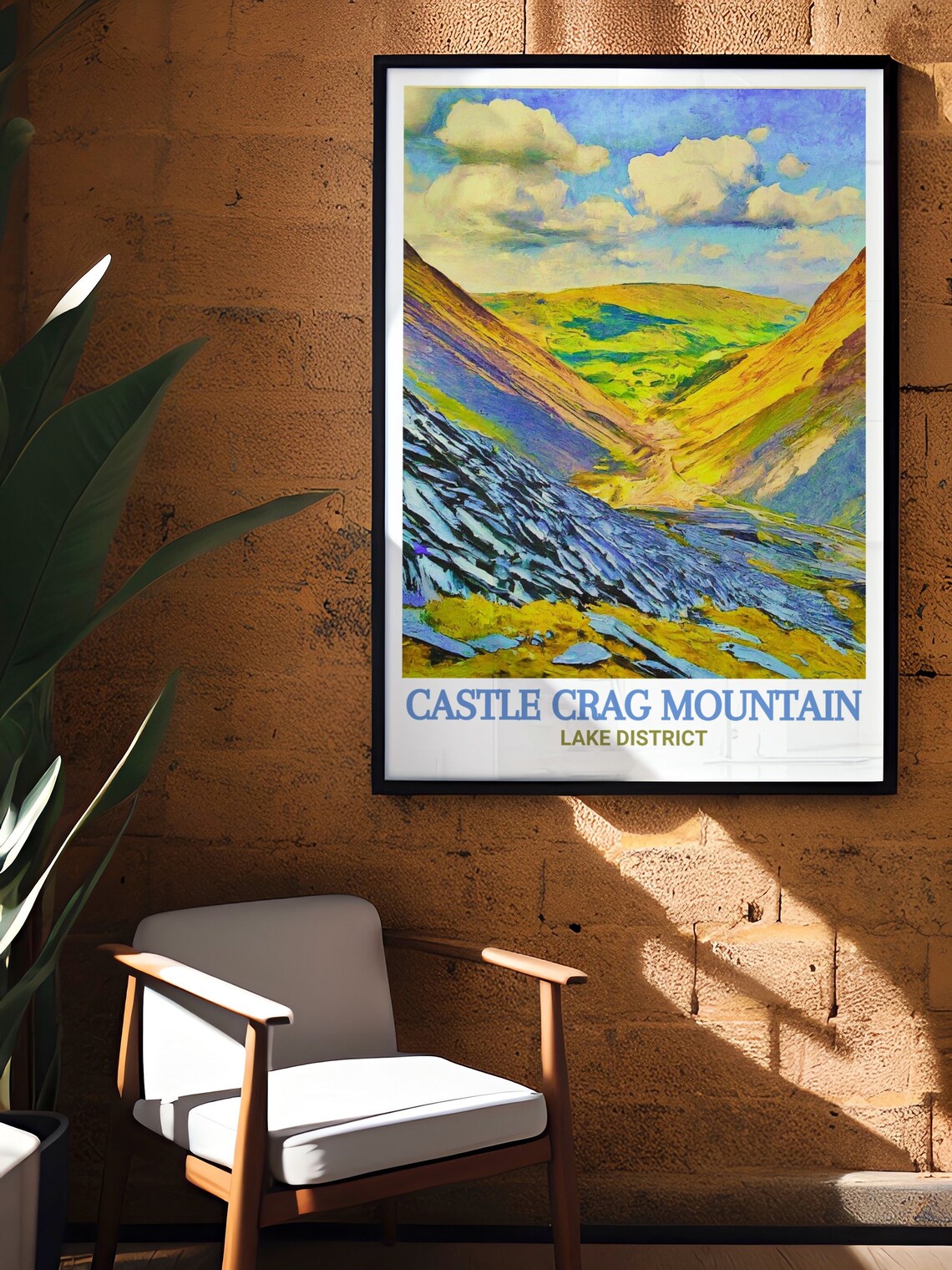 Castle Crag Honister Slate Mine Valley in Vivid Watercolor Poster - Image 3