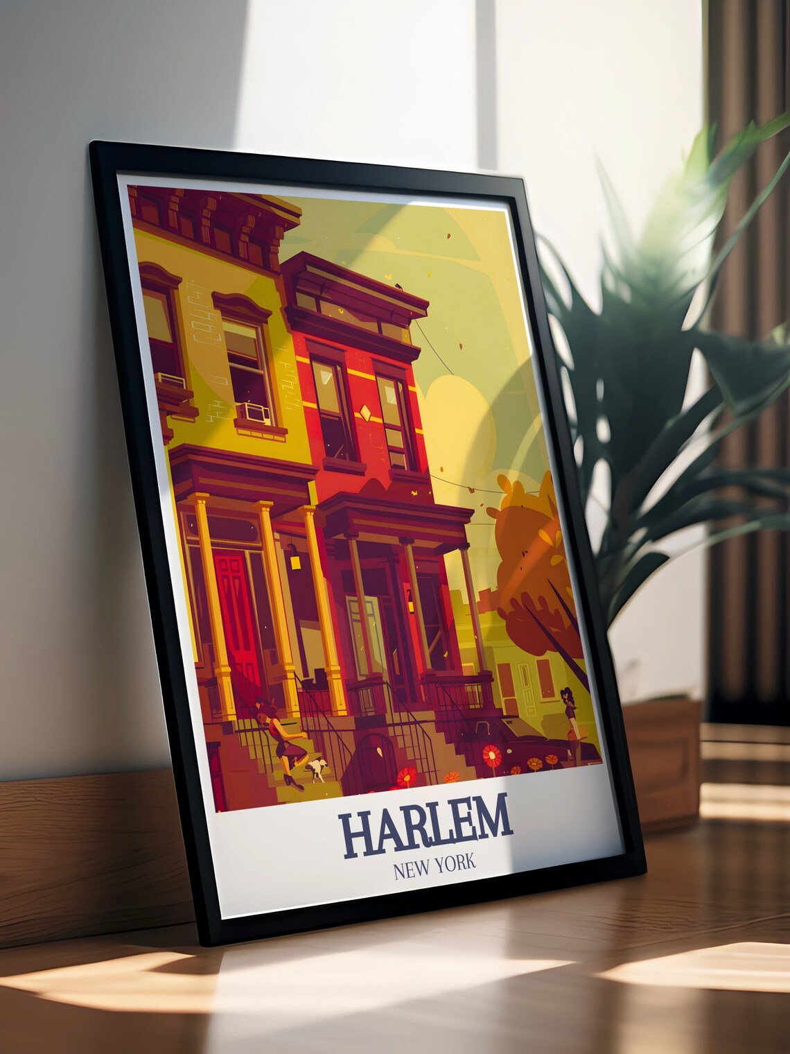 East Harlem Brownstone Row Houses in Golden Light Travel Poster - Image 2