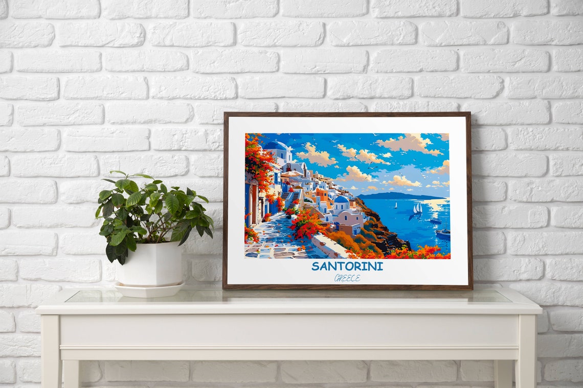 Santorini Caldera Sailboats from Bright Whitewashed Village Poster - Image 2