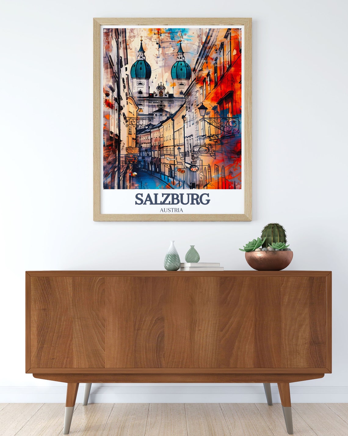 Salzburg Wall Art Salzburg Cathedral And Getreidegasse Artwork Salzburg Cathedral And Getreidegasse Prints Salzburg Wall Decor - Image 2