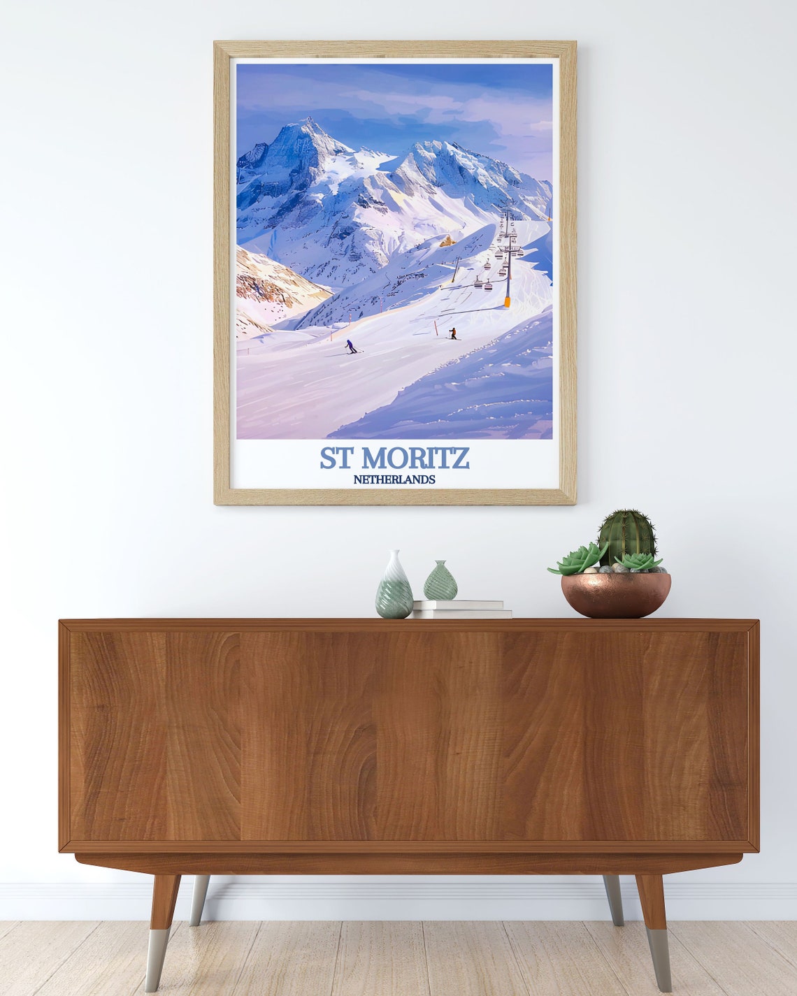 St Moritz Alpine Ski Slopes Chairlift Winter Mountain Poster - Image 2