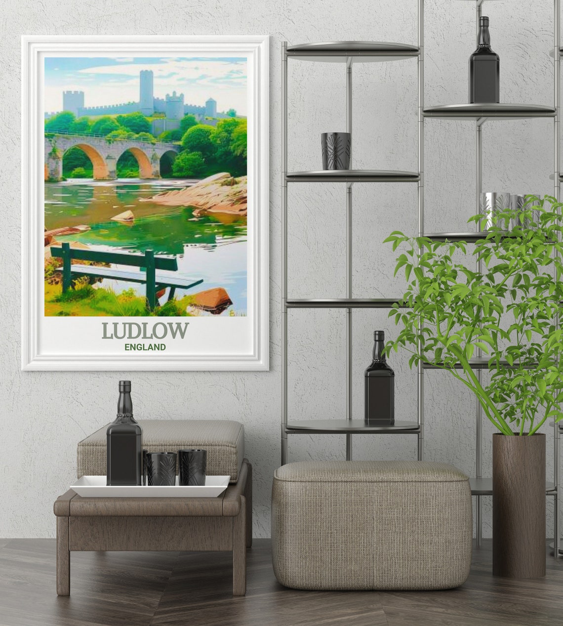Ludlow England Dinham Bridge Riverside Landmark Castle View Poster - Image 2