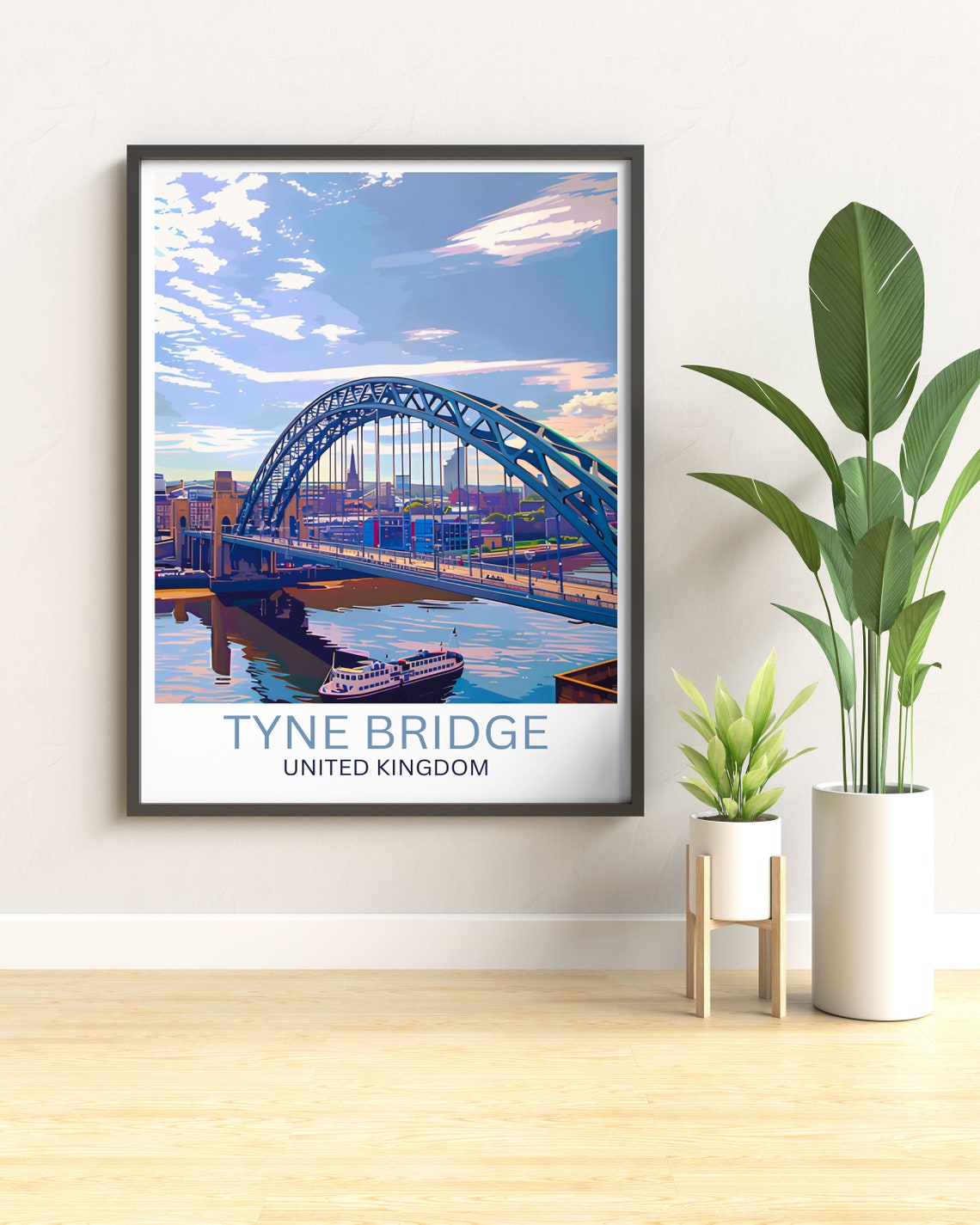 Tyne Bridge Newcastle River Ferry Daytime Skyline Travel Poster - Image 3