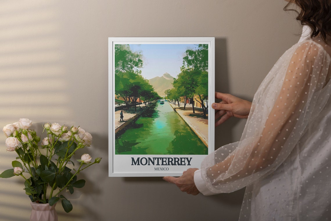 Monterrey Santa Lucia Canal Walkway Mountain View Mexico Poster - Image 3