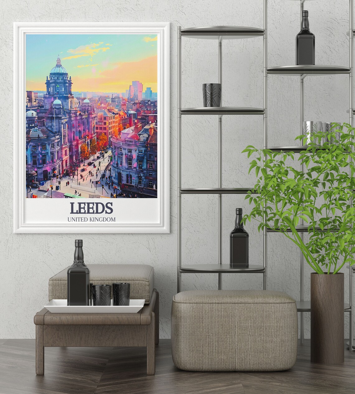 Leeds England Cityscape with Domed Landmarks at Sunset Poster - Image 3