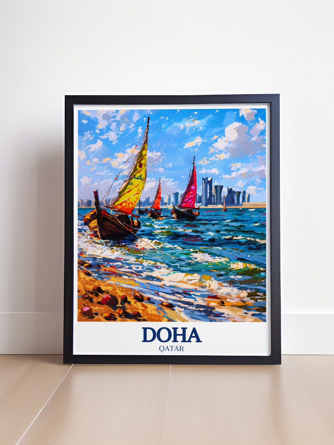 Doha Corniche Traditional Dhow Sailing Boats Seaside Qatar Poster - Image 4