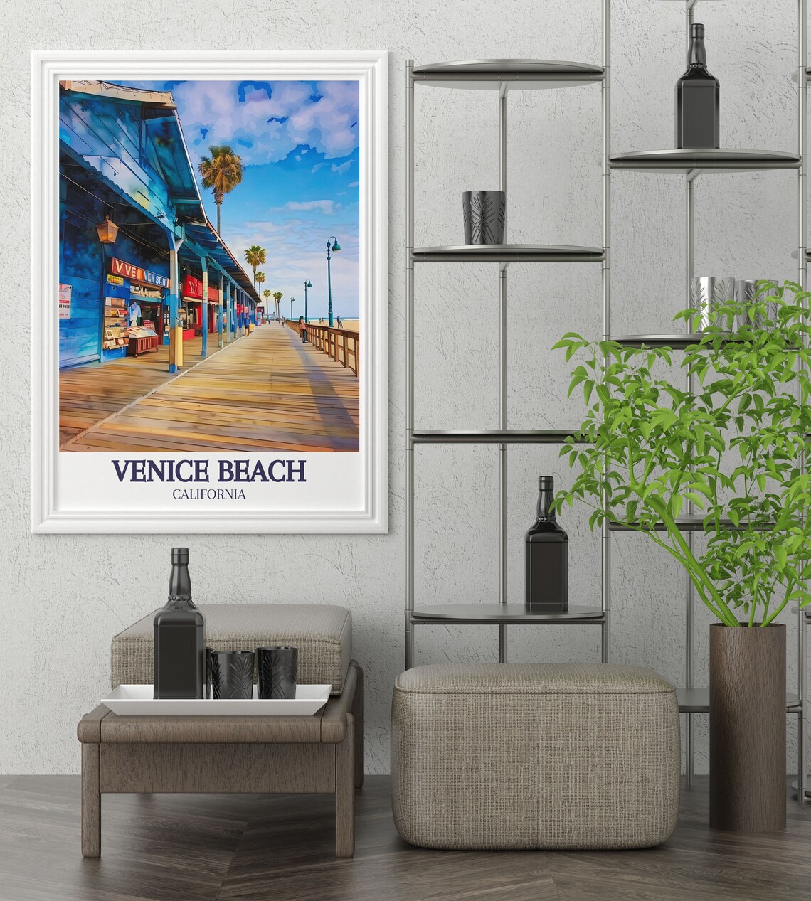 Venice Beach California Boardwalk Shops Street Scene Art Poster - Image 3