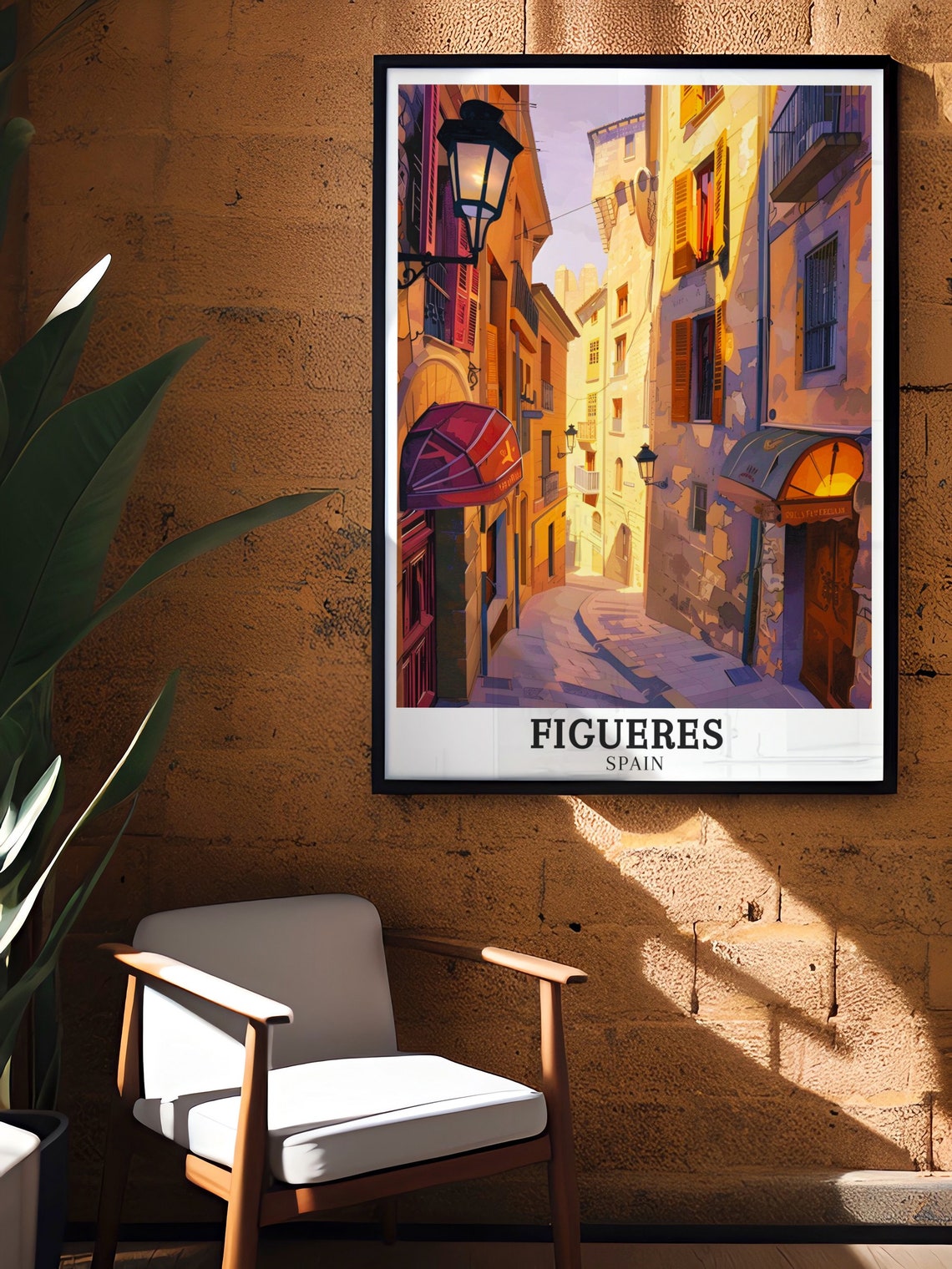 Figueres Spain Golden Hour Old Town Cobblestone Street Scene Poster - Image 3
