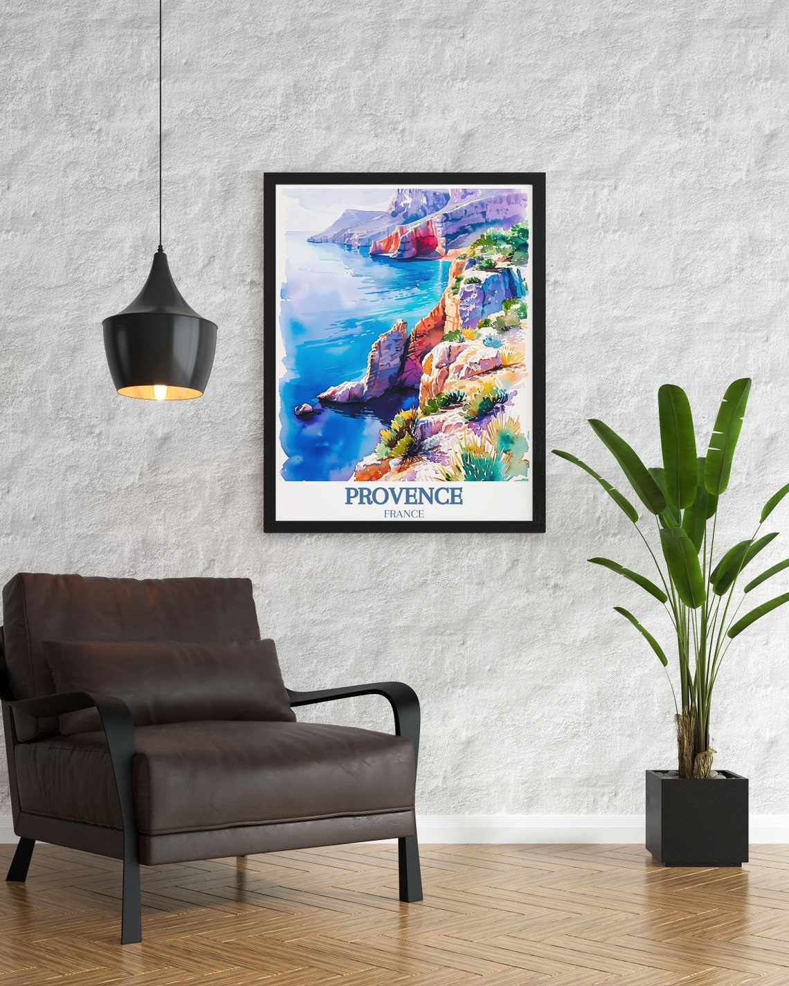 Cap Canaille Sea Cliffs in Watercolor Over Turquoise Water Poster - Image 3