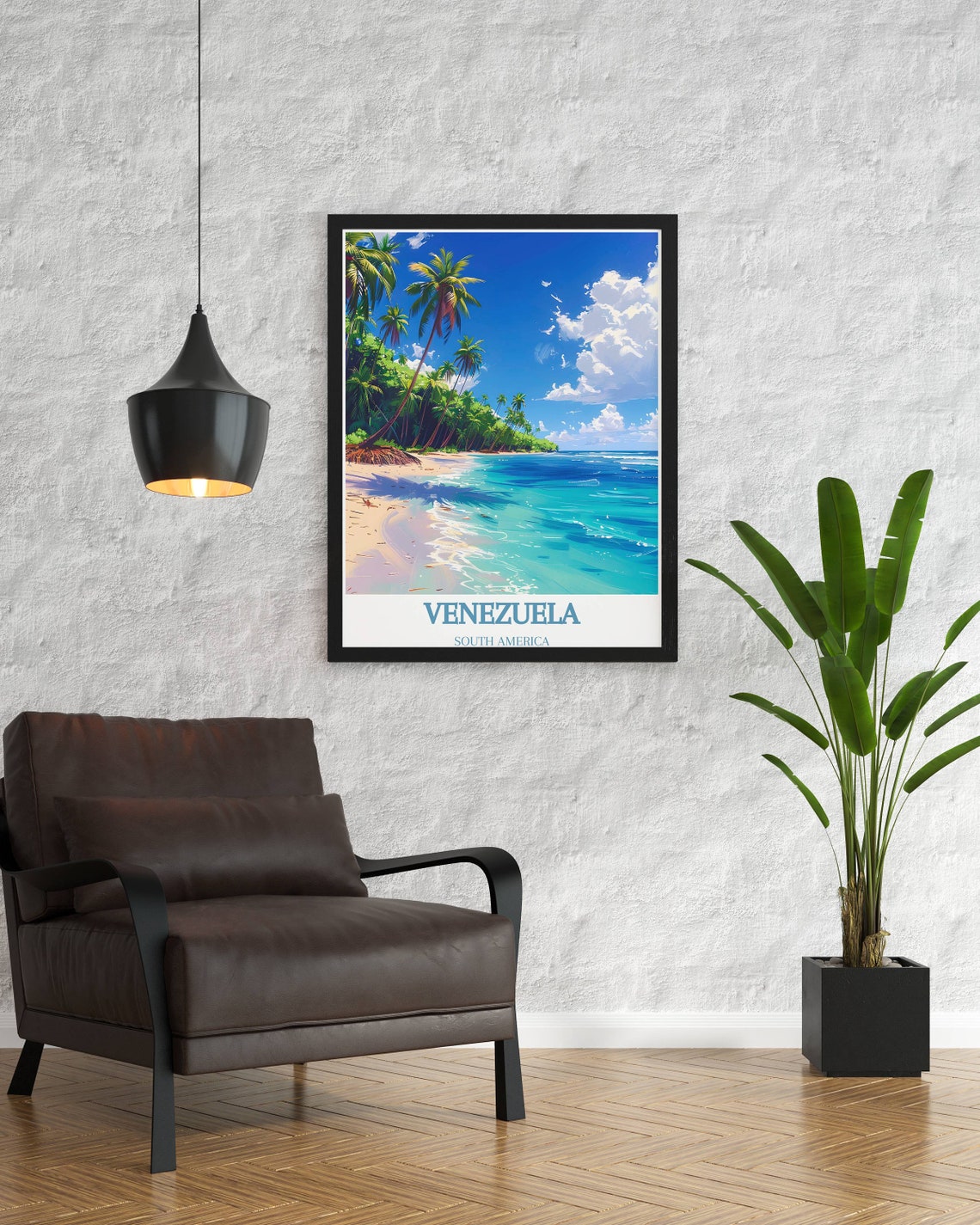Venezuela South America Palm Lined Tropical Beach Shoreline Poster - Image 2