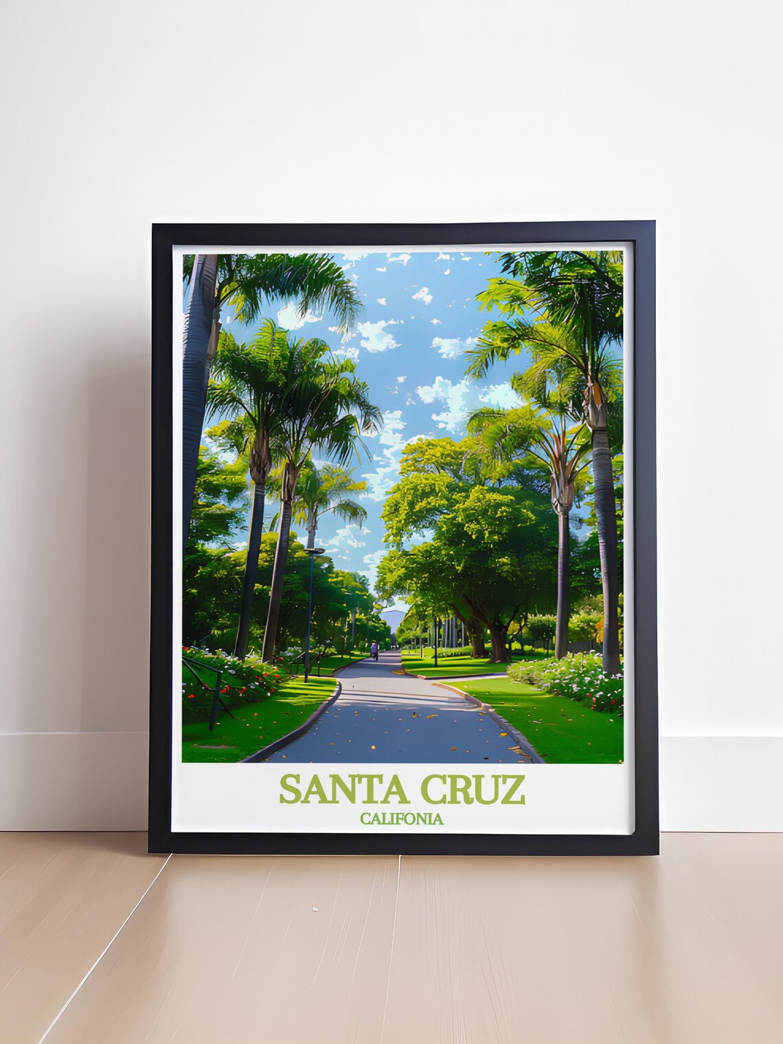 Sunny Santa Cruz Califonia Spelled Palm Tree Avenue Path Poster - Image 4