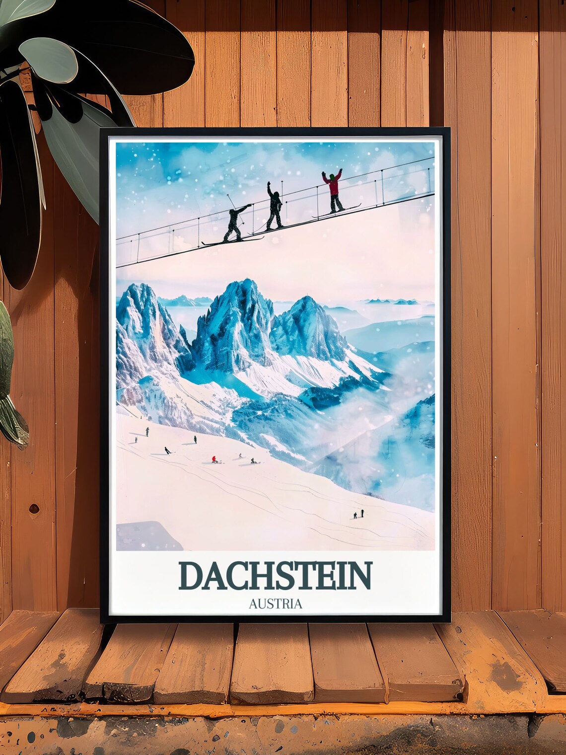 Dachstein Sky Bridge Skiers Alpine Snow Peaks Adventure Travel Poster - Image 3