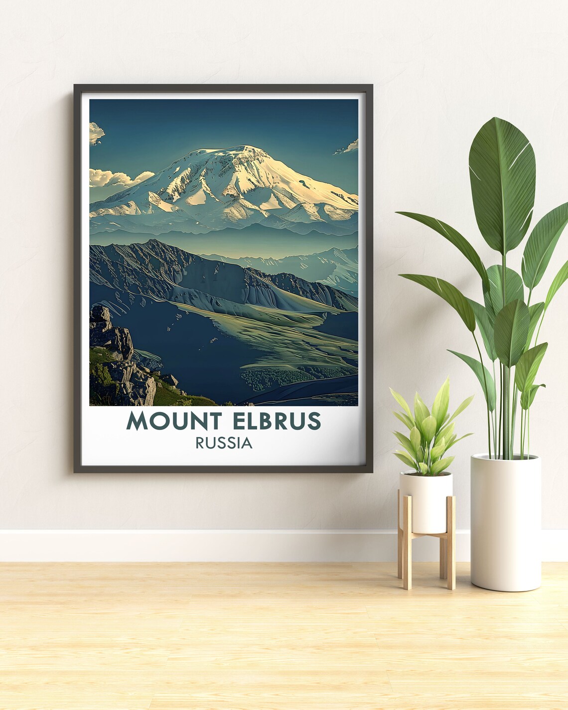 Mount Elbrus Russia Snowcapped Summit Above Layered Ridges Poster - Image 3