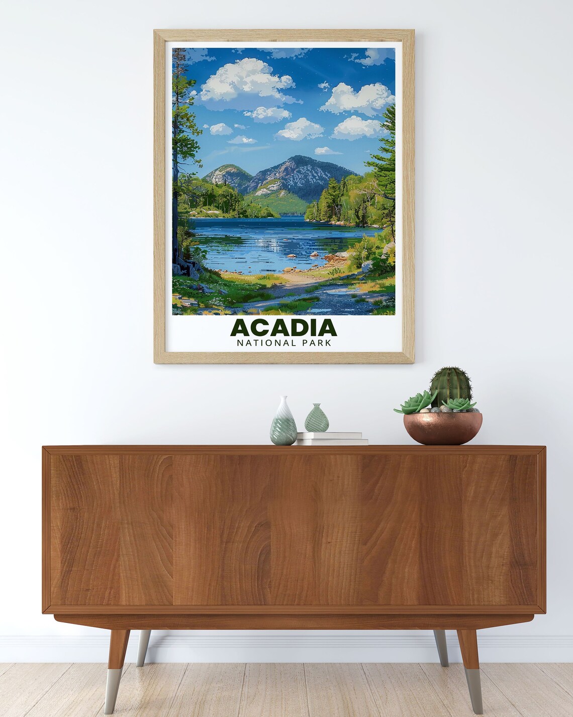 Acadia Jordan Pond Mountains Blue Sky Summer Travel Art Poster - Image 3