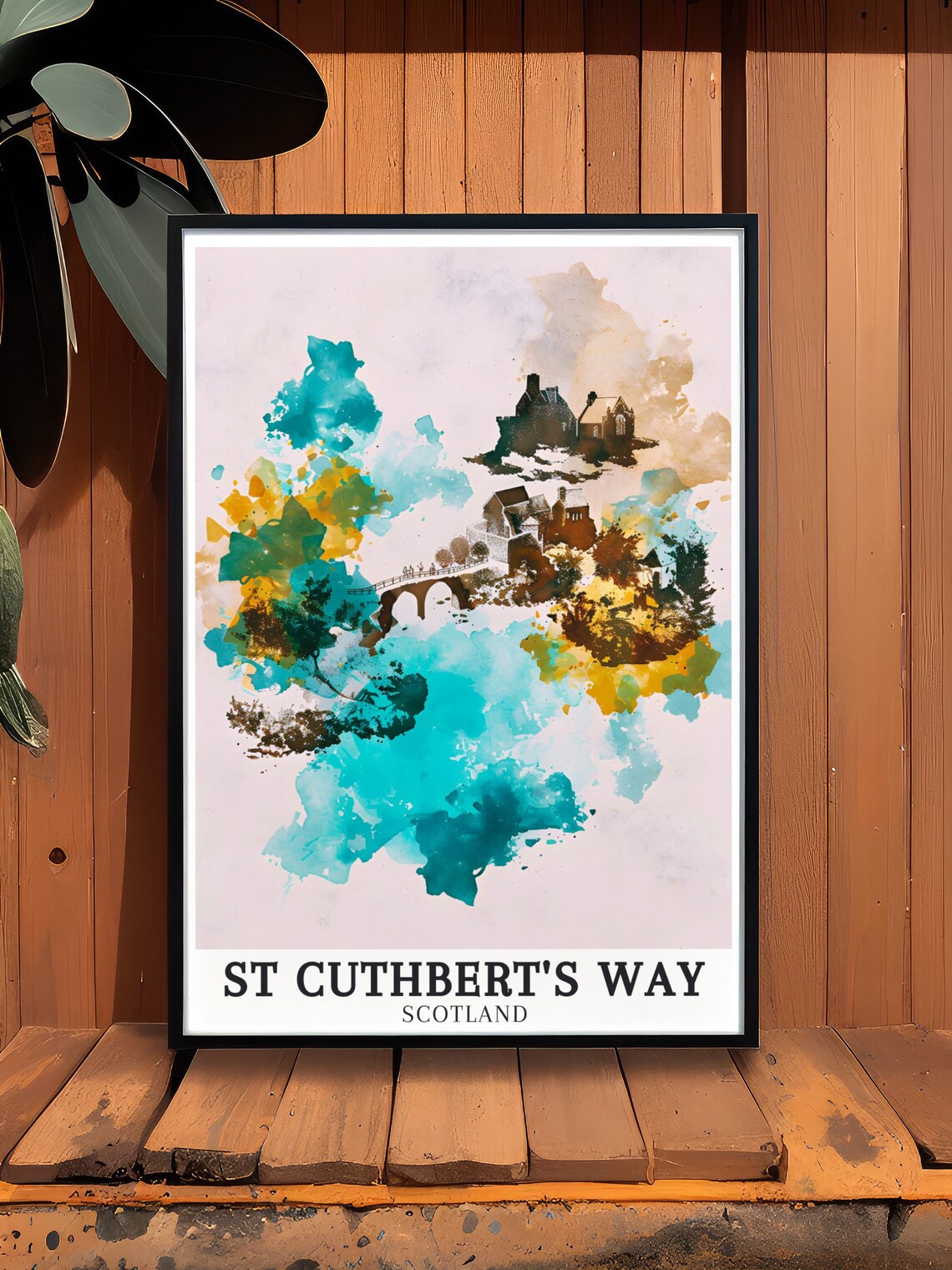St Cuthbert's Way Holy Island Abstract Watercolor Splash Poster - Image 3