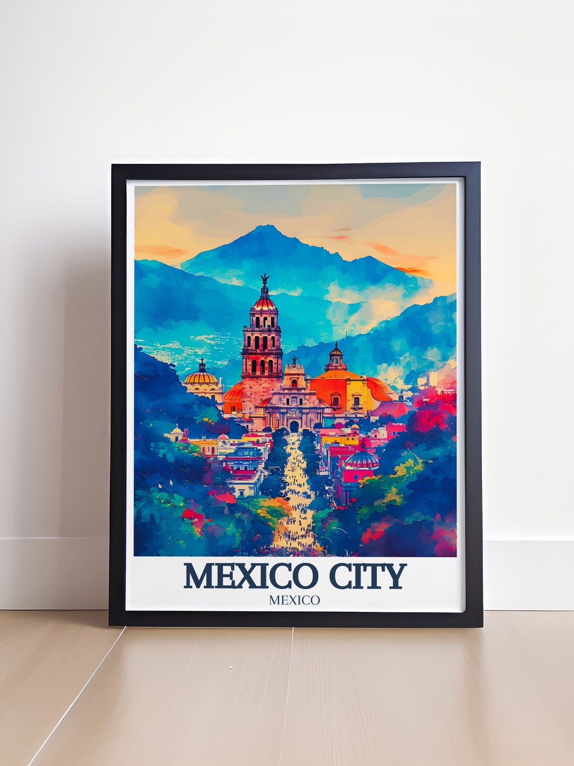 Mexico City Cathedral Sunset Watercolor Evening Travel Poster - Image 4