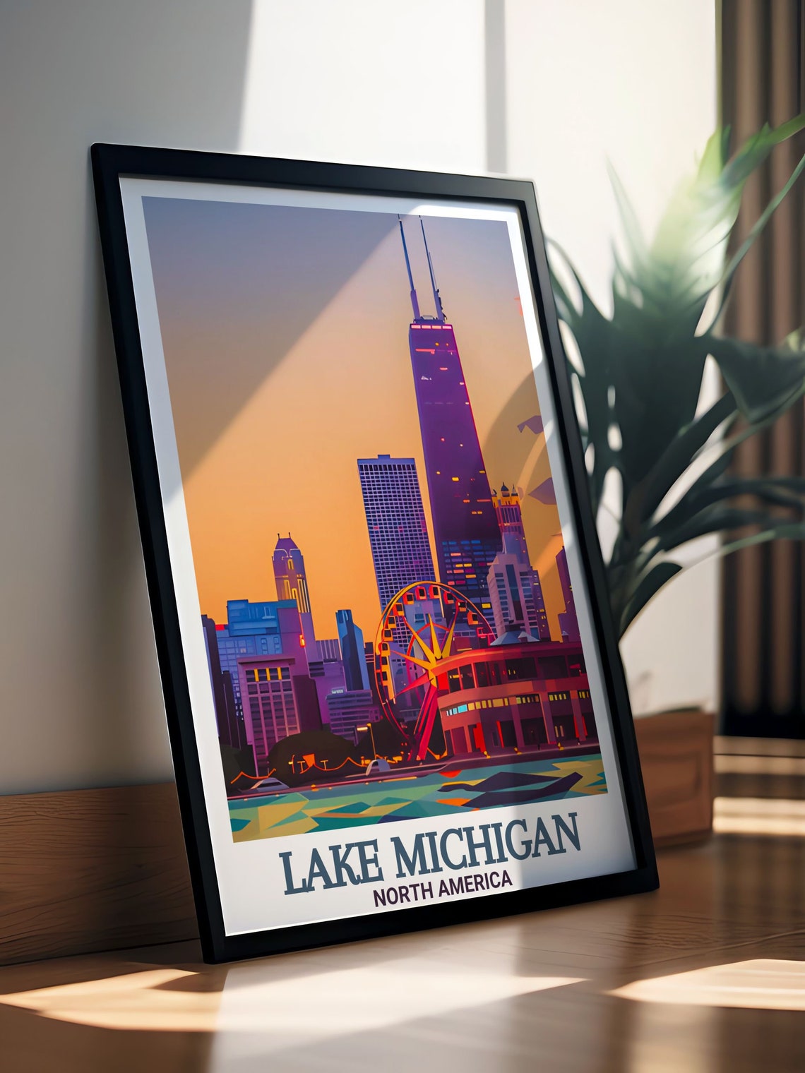 Lake Michigan Art Navy Pier Poster For Unique Gifts Navy Pier Decor For Home And Gifts Navy Pier With Lake Michigan Travel Poster Art - Image 3