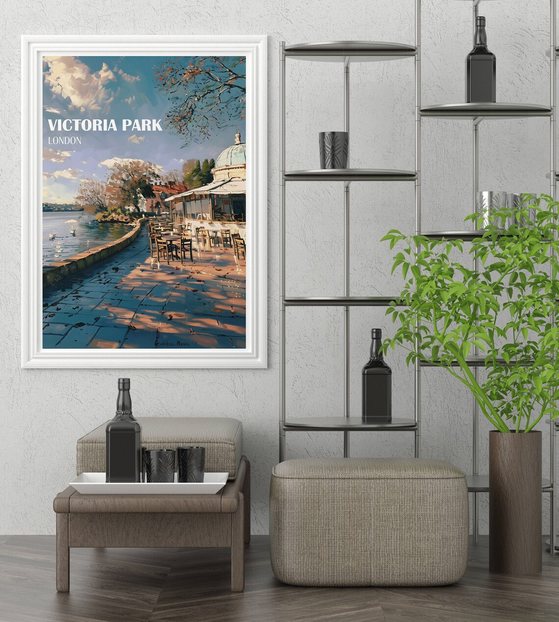 Victoria Park London Lakeside Cafe Sunny Morning Terrace View Poster - Image 3