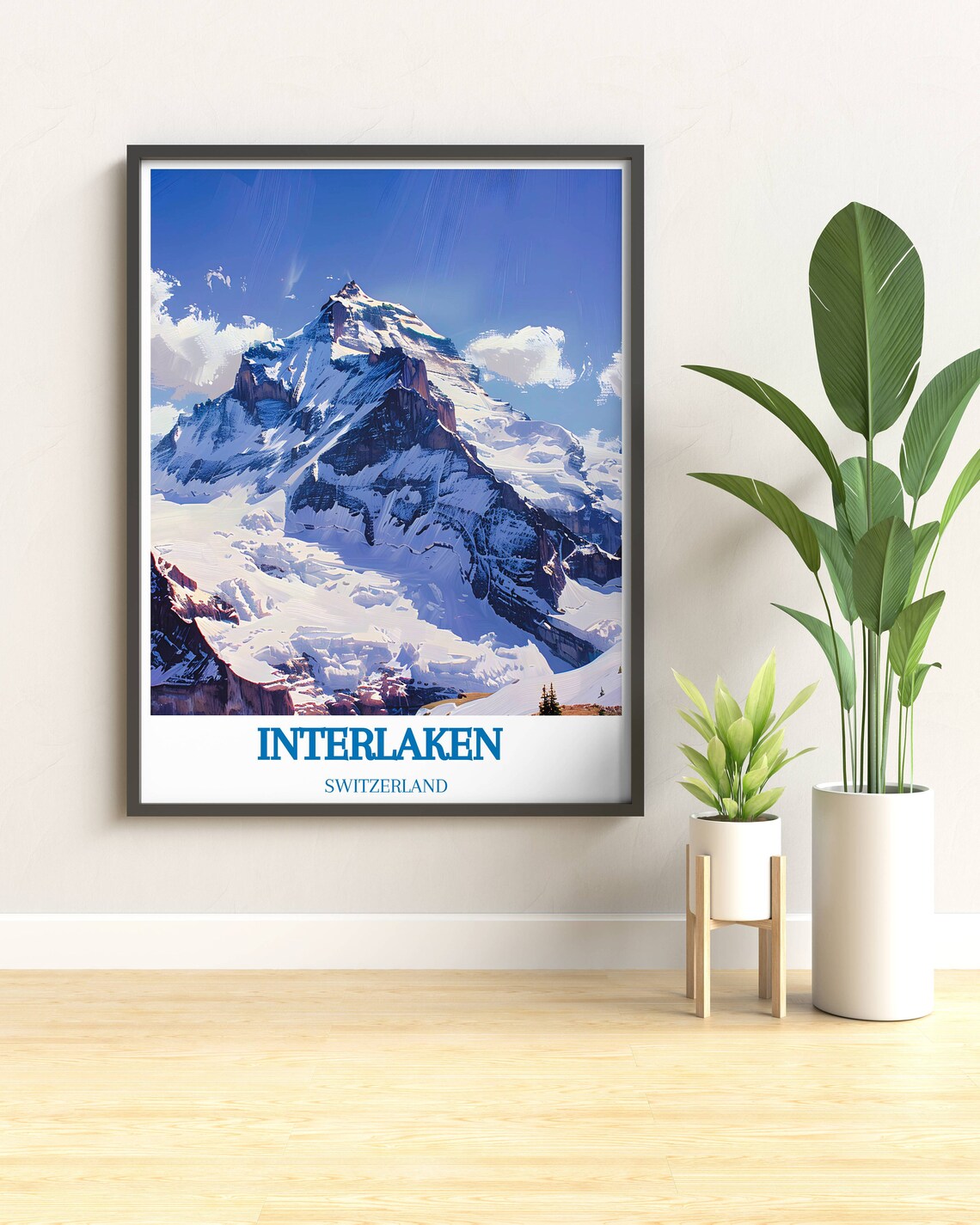 Interlaken Switzerland Snowcapped Alpine Peak Blue Sky Travel Poster - Image 3