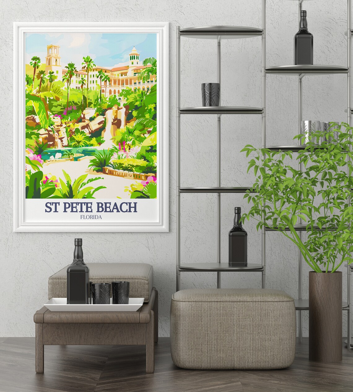 St Pete Beach Tropical Garden Waterfall Florida Travel Poster - Image 3
