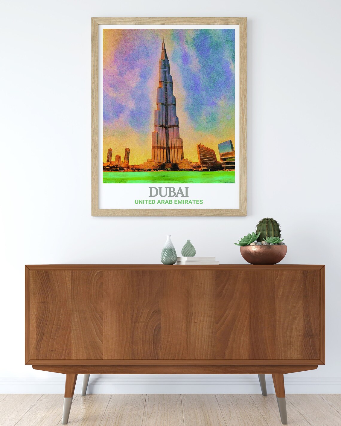 Dubai Burj Khalifa Sunset Watercolor Skyline UAE Travel Poster - Image 2