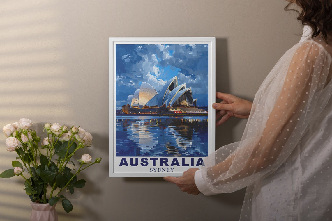 Sydney Opera House Sails at Night Painted Australia Travel Poster - Image 2