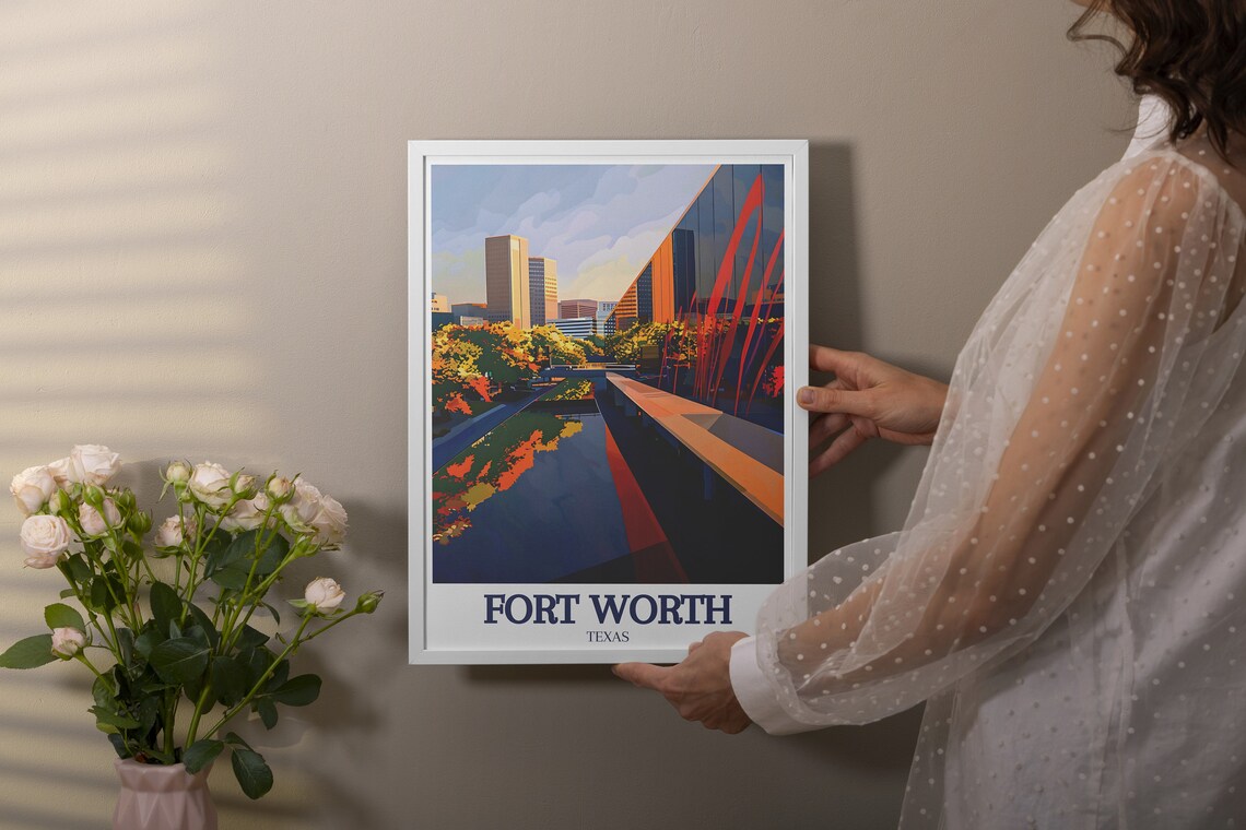Fort Worth Cultural District Canal Skyline Texas Travel Poster - Image 2