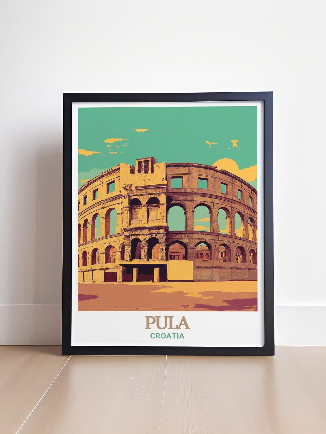 Pula Croatia Poster with Roman Amphitheater in Retro Graphic Style - Image 4