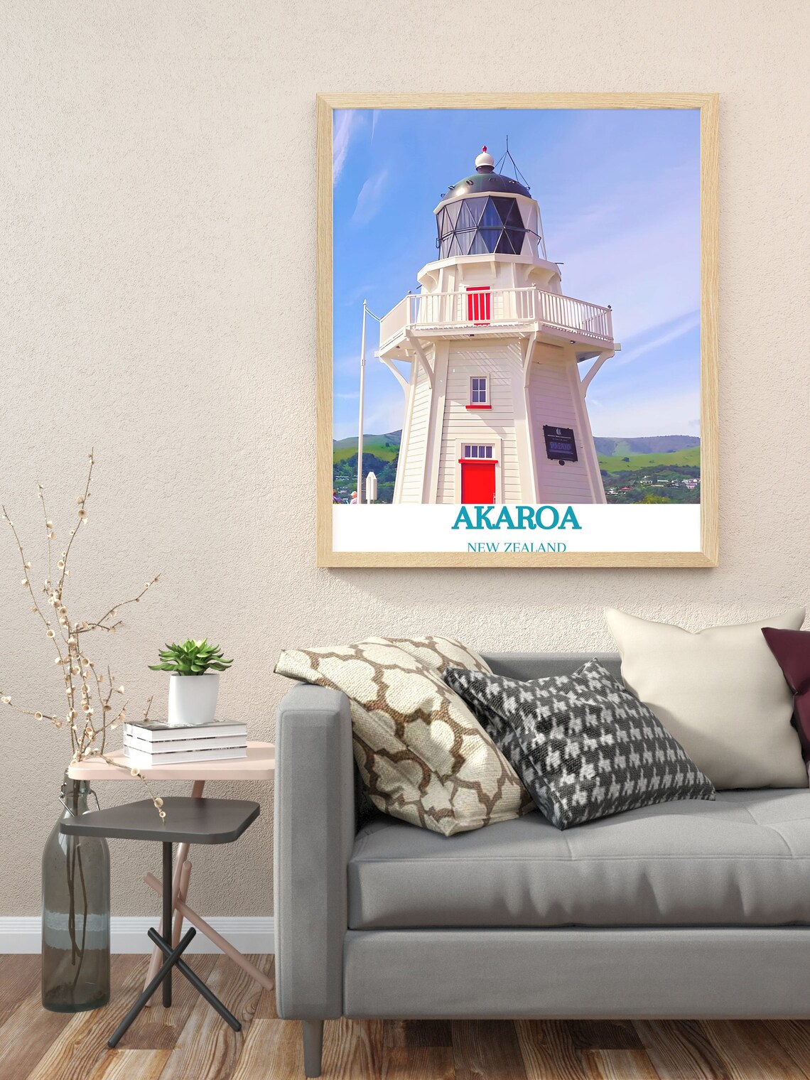 Akaroa New Zealand White Lighthouse Under A Bright Blue Sky Poster - Image 2