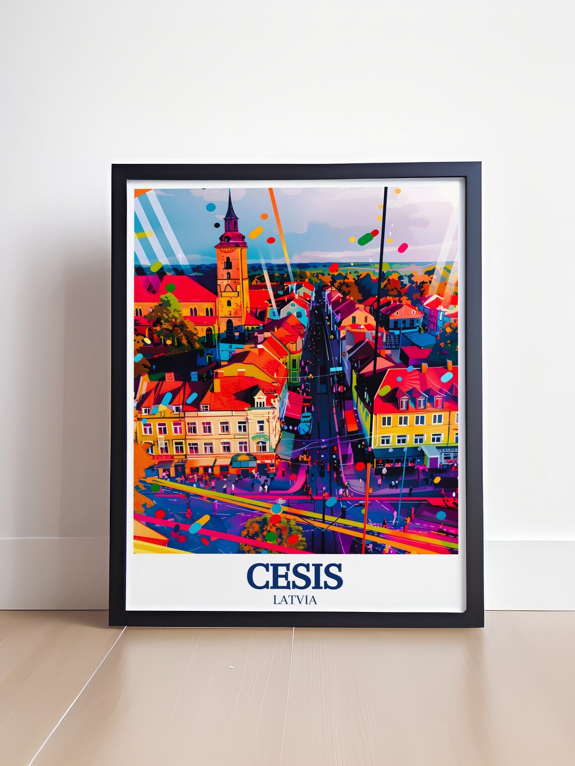 Cesis Latvia Old Town St Johns Church Tower Pop Art Travel Poster - Image 4