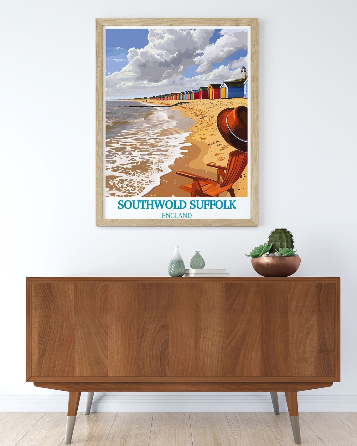 Southwold Suffolk Colorful Beach Huts Seaside Retro Travel Poster - Image 3