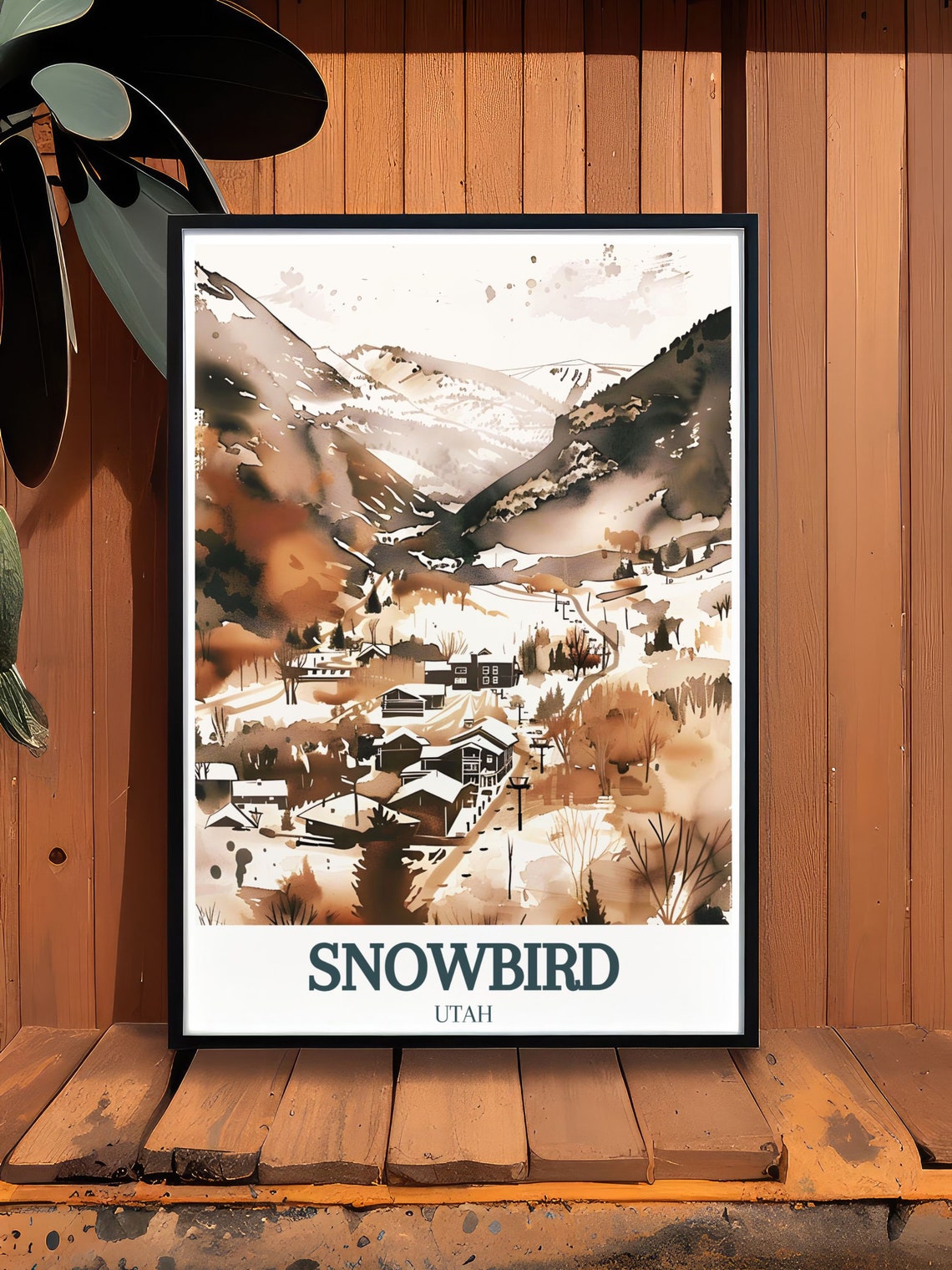 Snowbird Utah Sepia Winter Mountain Village Valley Art Poster - Image 2