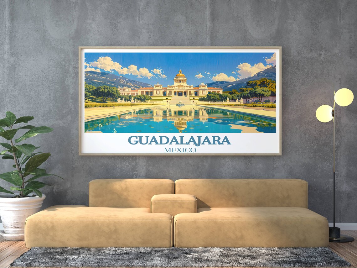 Guadalajara Mexico Reflecting Pool Palace Garden City View Poster - Image 3