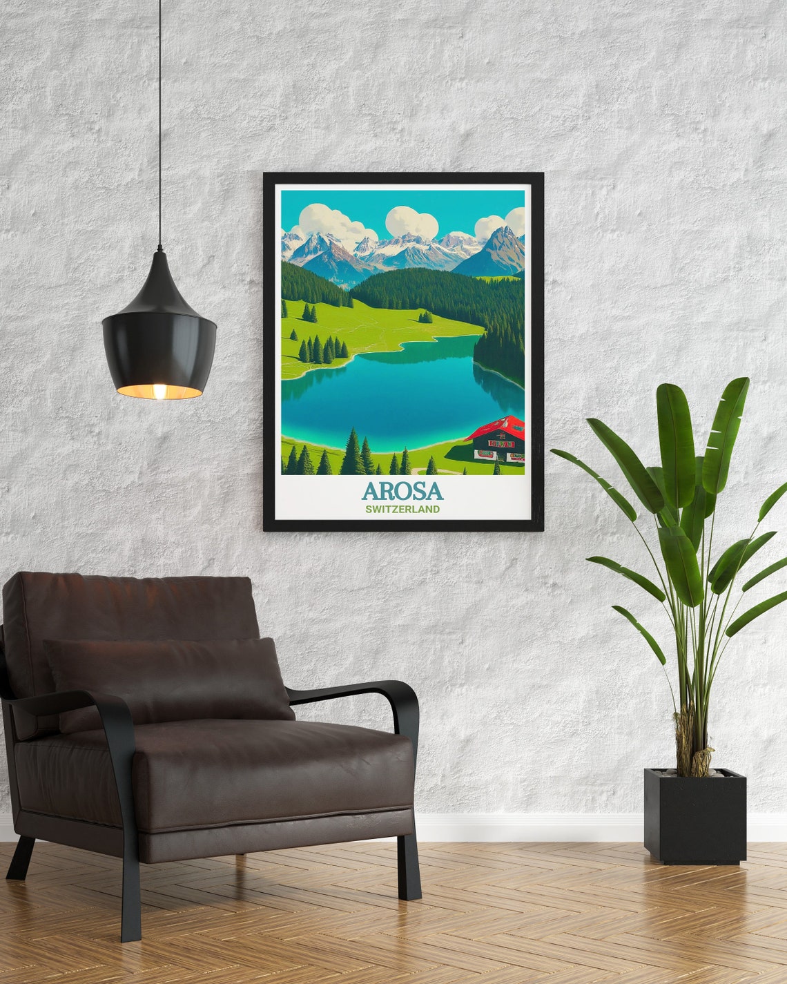 Arosa Switzerland Turquoise Alpine Lake Chalet Mountain Poster - Image 3
