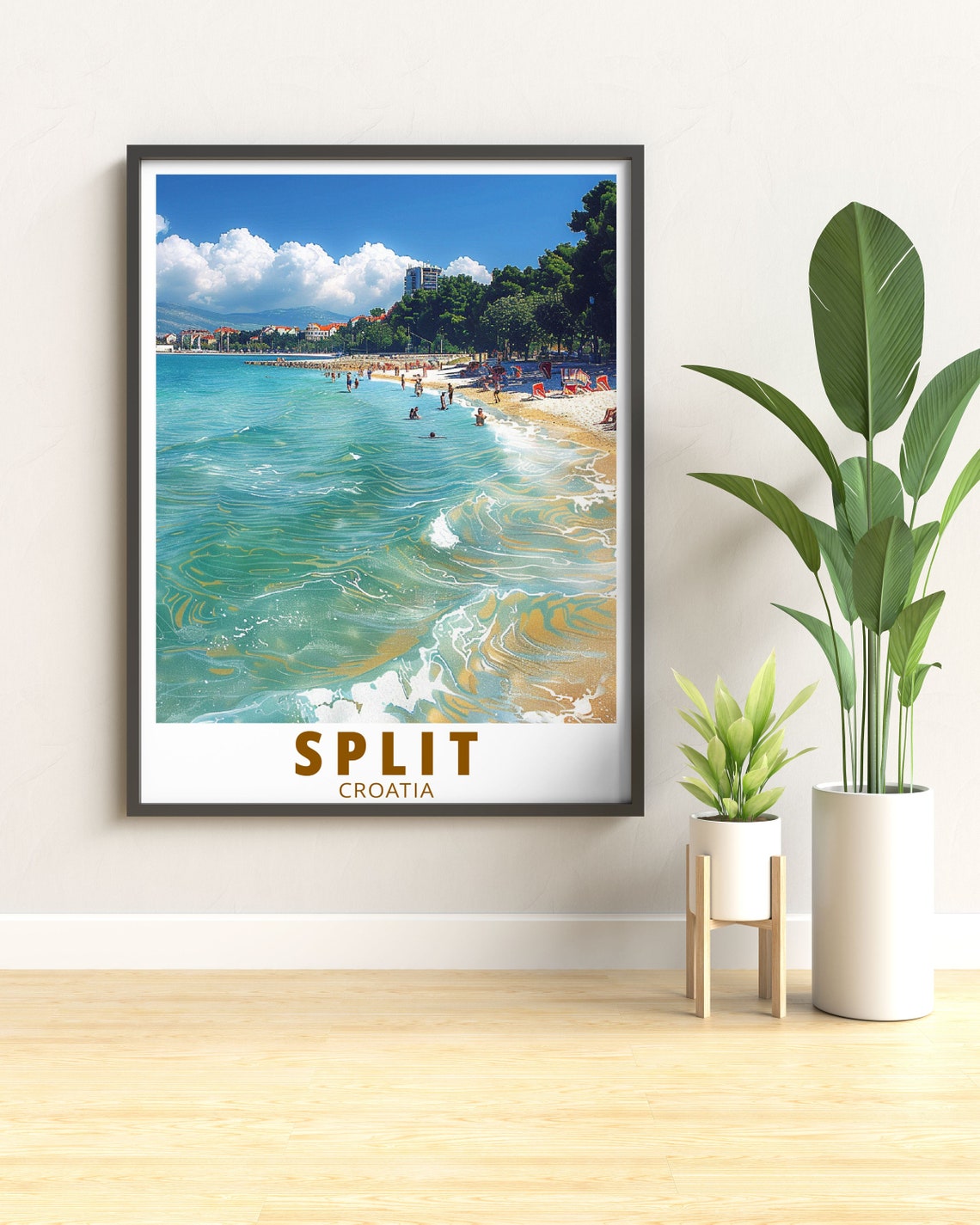 Split Croatia Turquoise Beach Swimmers Sunny Summer Coastline Poster - Image 3