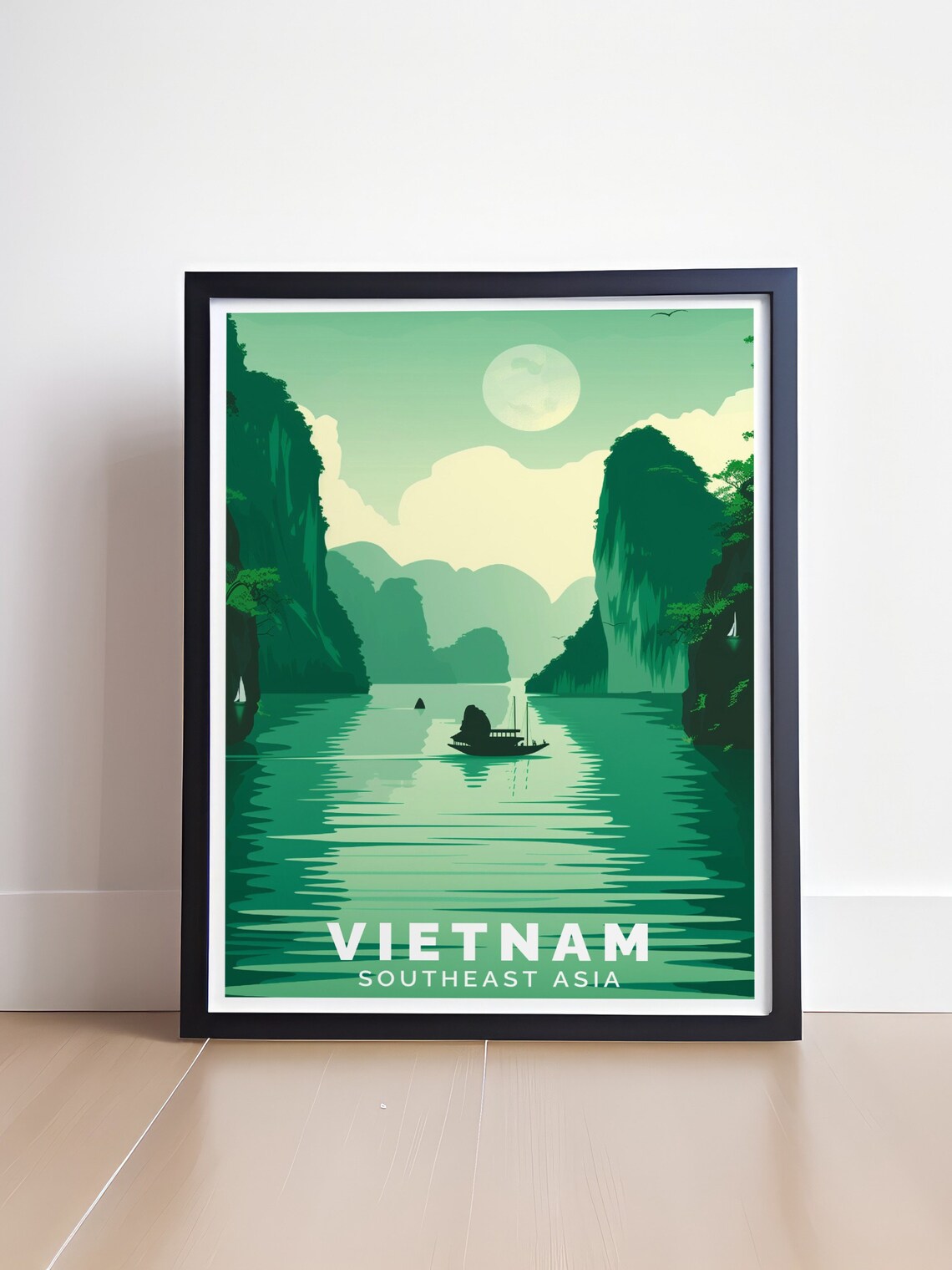Vietnam Ha Long Bay Emerald Karsts Junk Boat Moonlit Travel Poster - Image 4