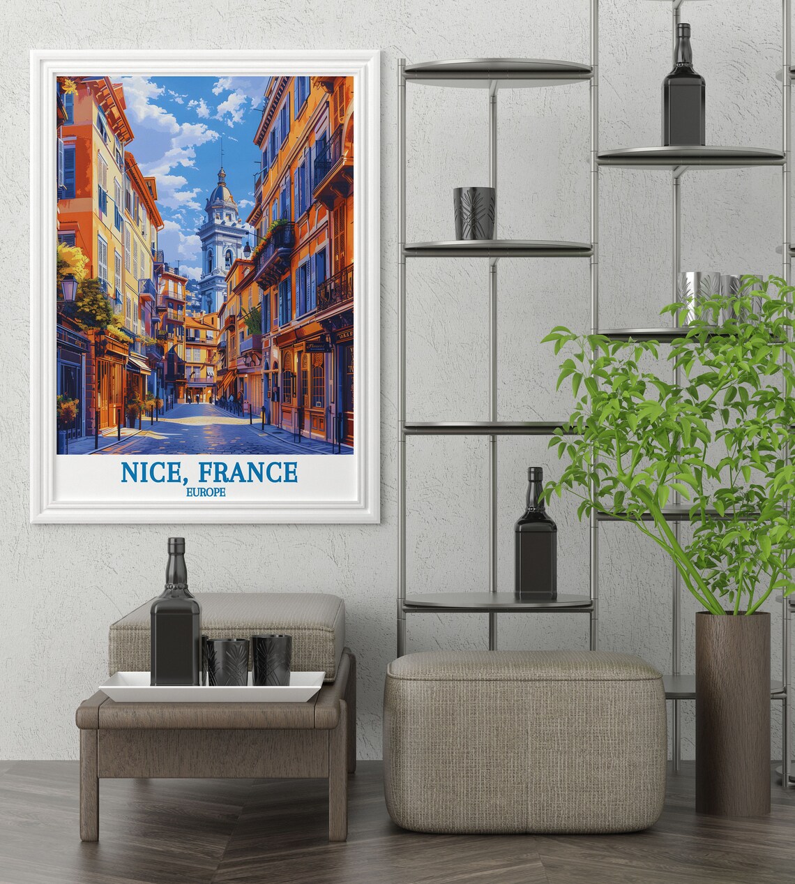Nice France Old Town Street With Golden Facades Clock Tower Poster - Image 3