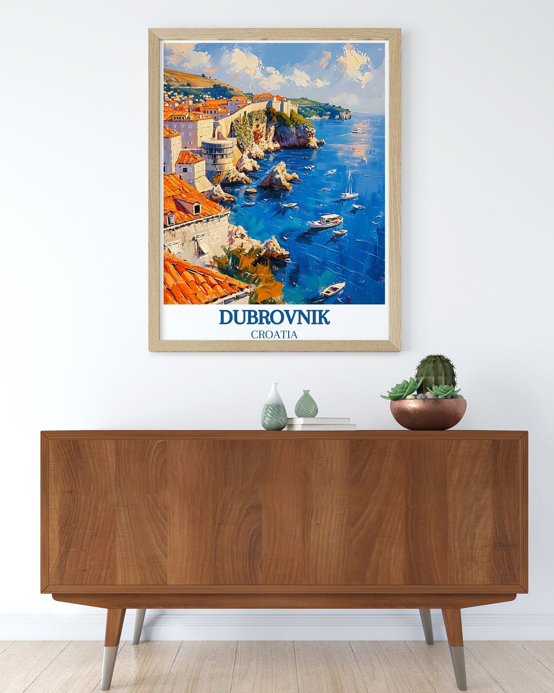 Sunny Dubrovnik Old Town Walls Above Adriatic Sea Boats Poster - Image 3
