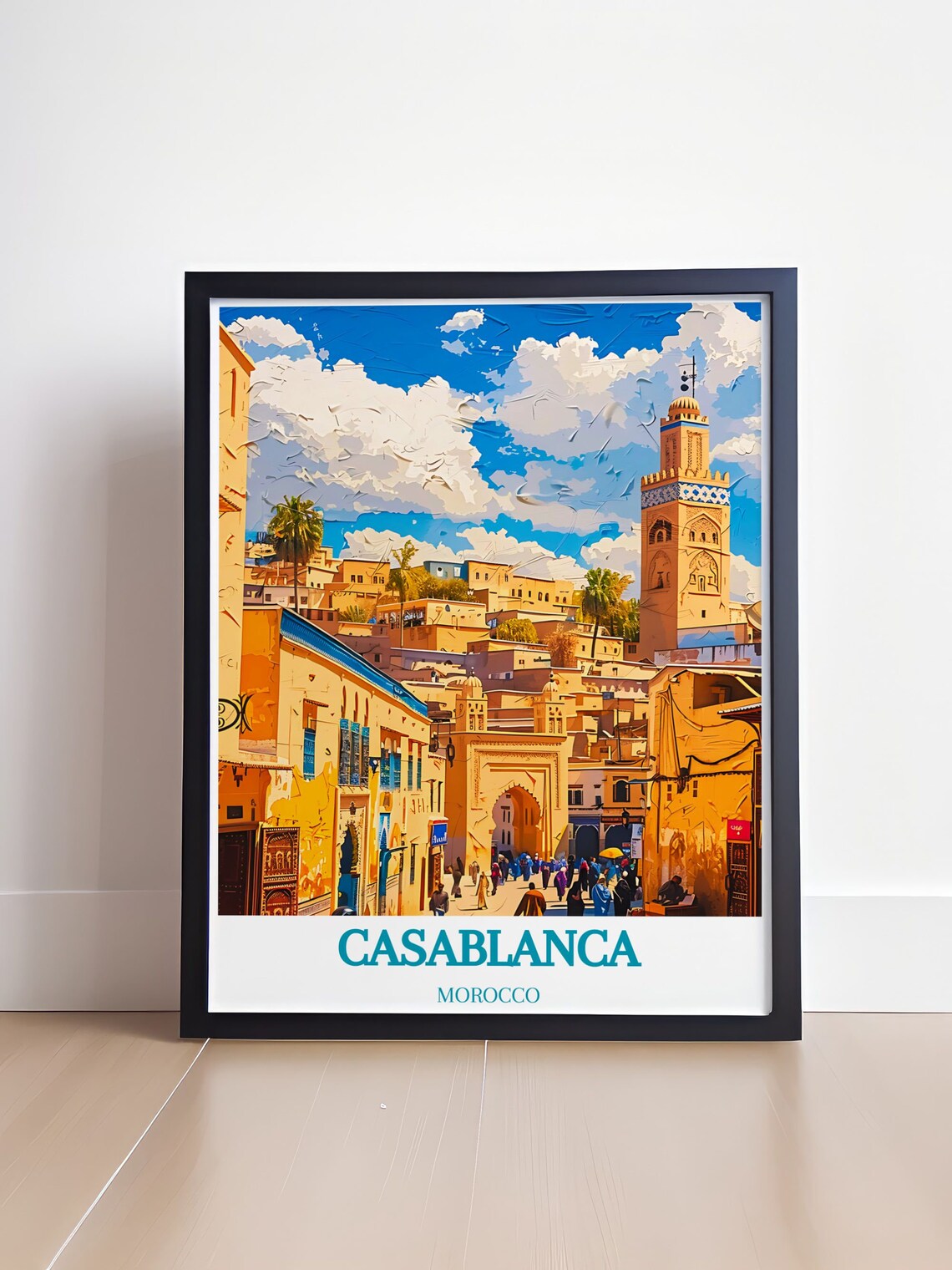 Casablanca Morocco Medina Street and Minaret Scene Art Poster - Image 4