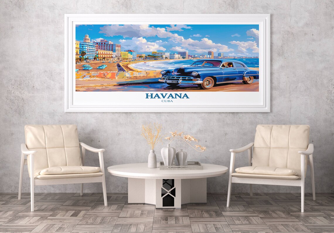 Havana Cuba Classic American Car Malecon Seafront Travel Poster - Image 3