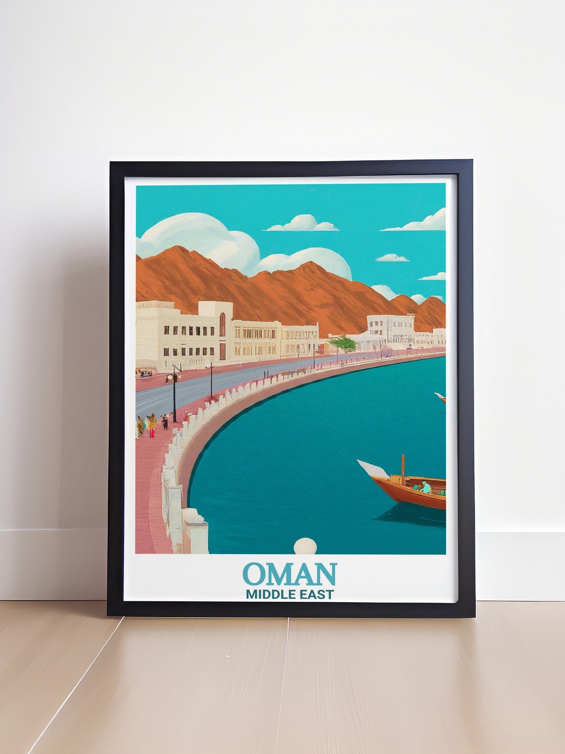 Mutrah Corniche Oman Waterfront Dhow Boat Harbor Travel Poster - Image 4