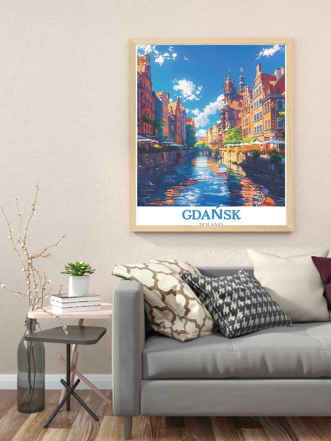Gdansk Poland Riverside Old Town Canal Houses Travel Art Poster - Image 2